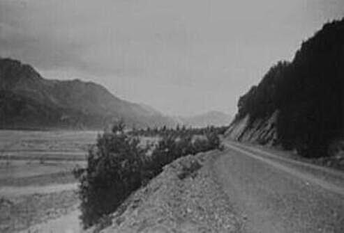 Rugged wilderness everywhere. alcan river 1947