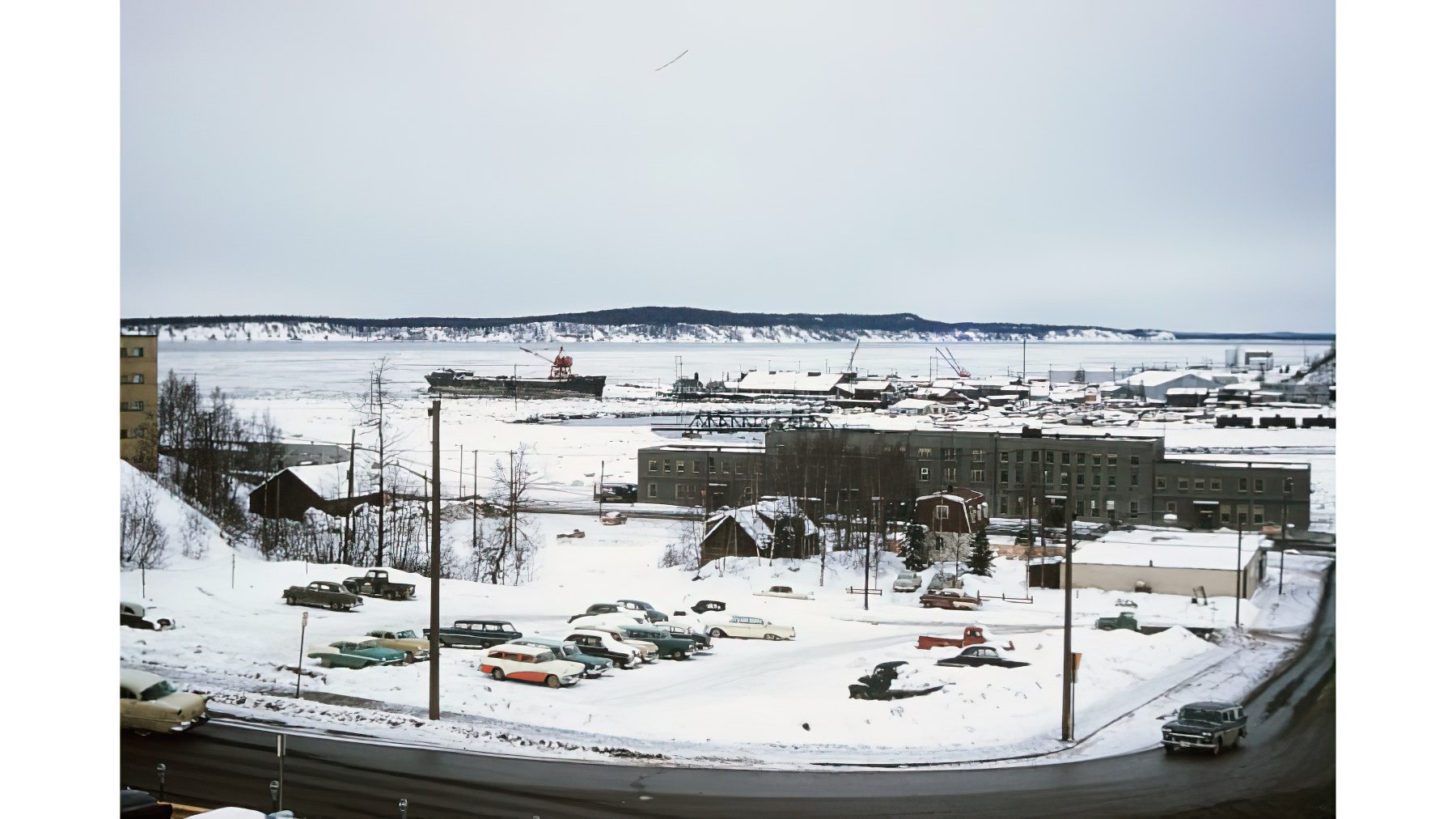 anchorage docks and alaska railroad building circa 1950s