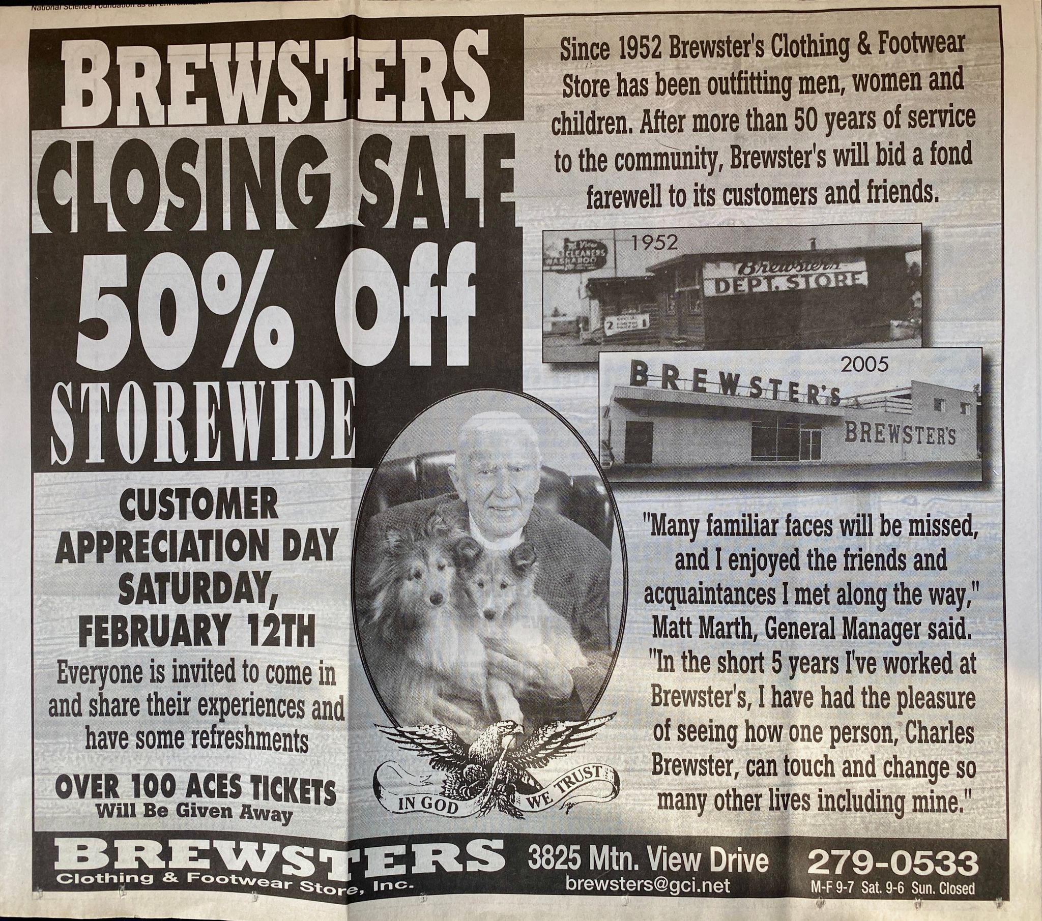 store closing newspaper ad