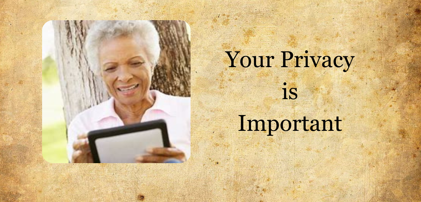 Lady reading online with a tablet. privacy policy