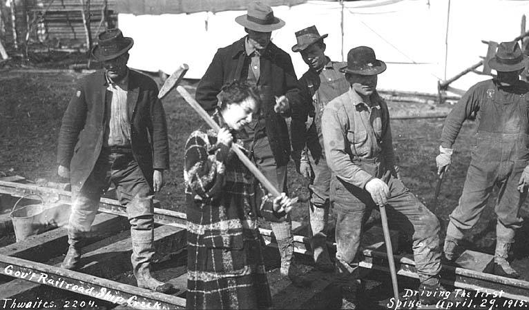 woman drives the first railroad spike