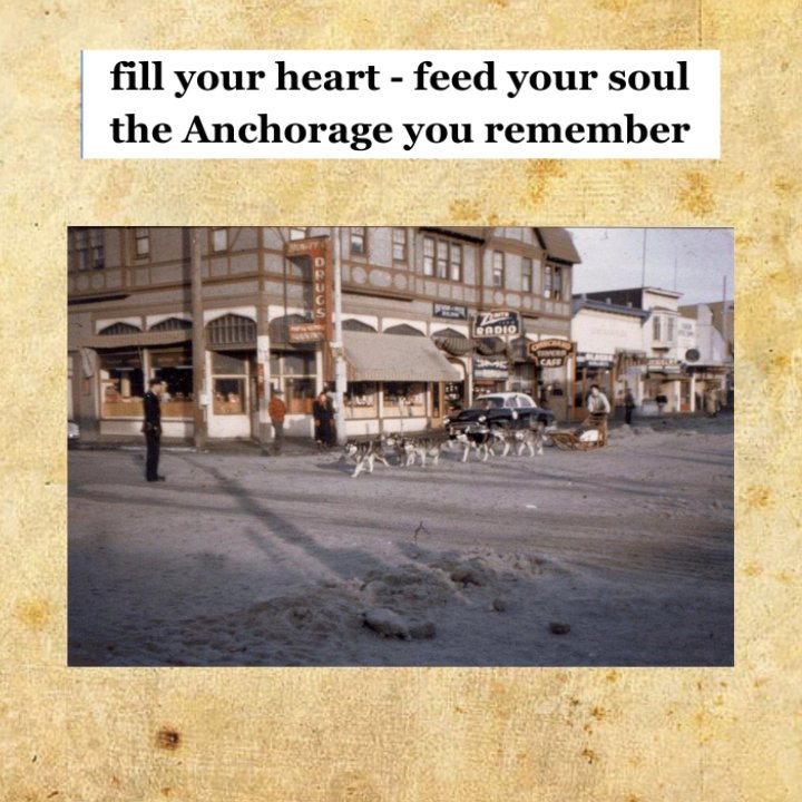 Dog sled team on 4th Avenue in Anchorage, Alaska, with Hewitt's Drug Store in the background anchorage alaska