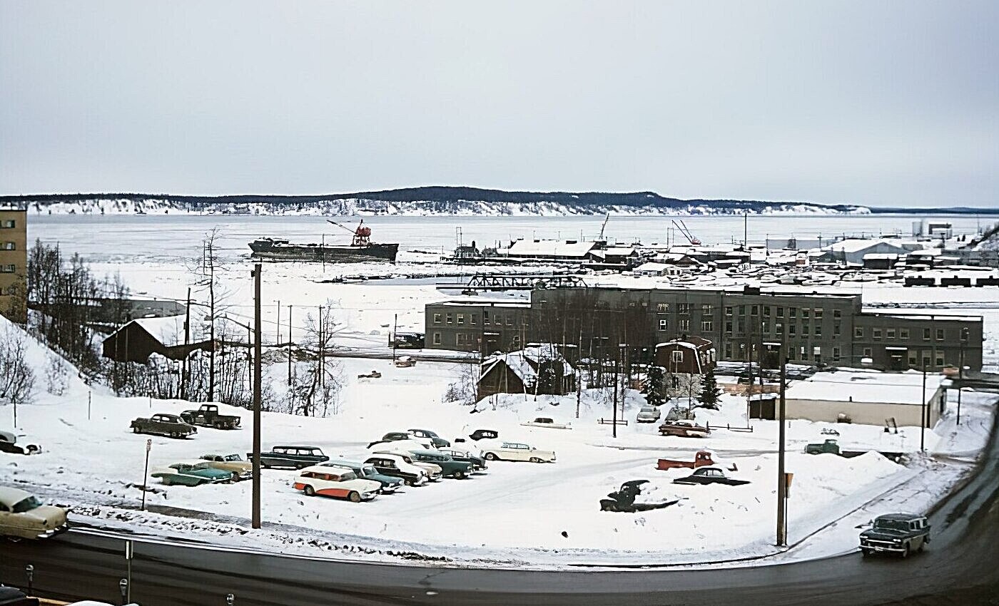 anchorage docks and alaska railroad building circa 1950s